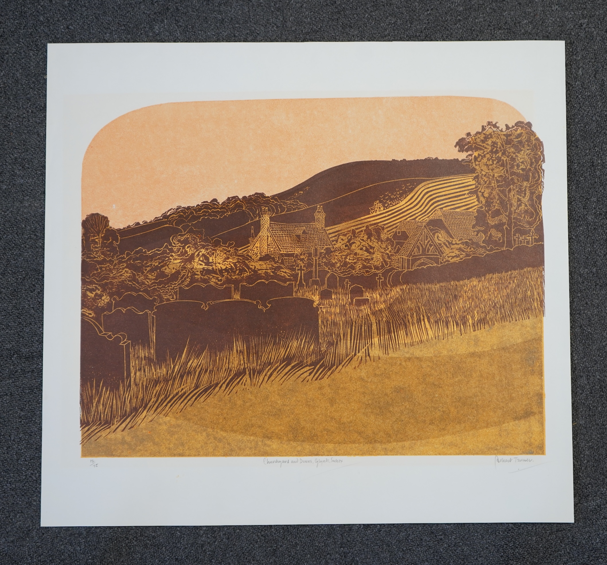 Robert Tavener RE, 1920-2004, 'Churchyard and Downs, Glynde'
